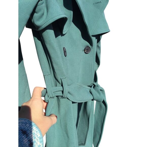 Abercrombie & Fitch Womens Trench Coat Size Medium M Green Jacket Belted Preppy - Picture 8 of 11